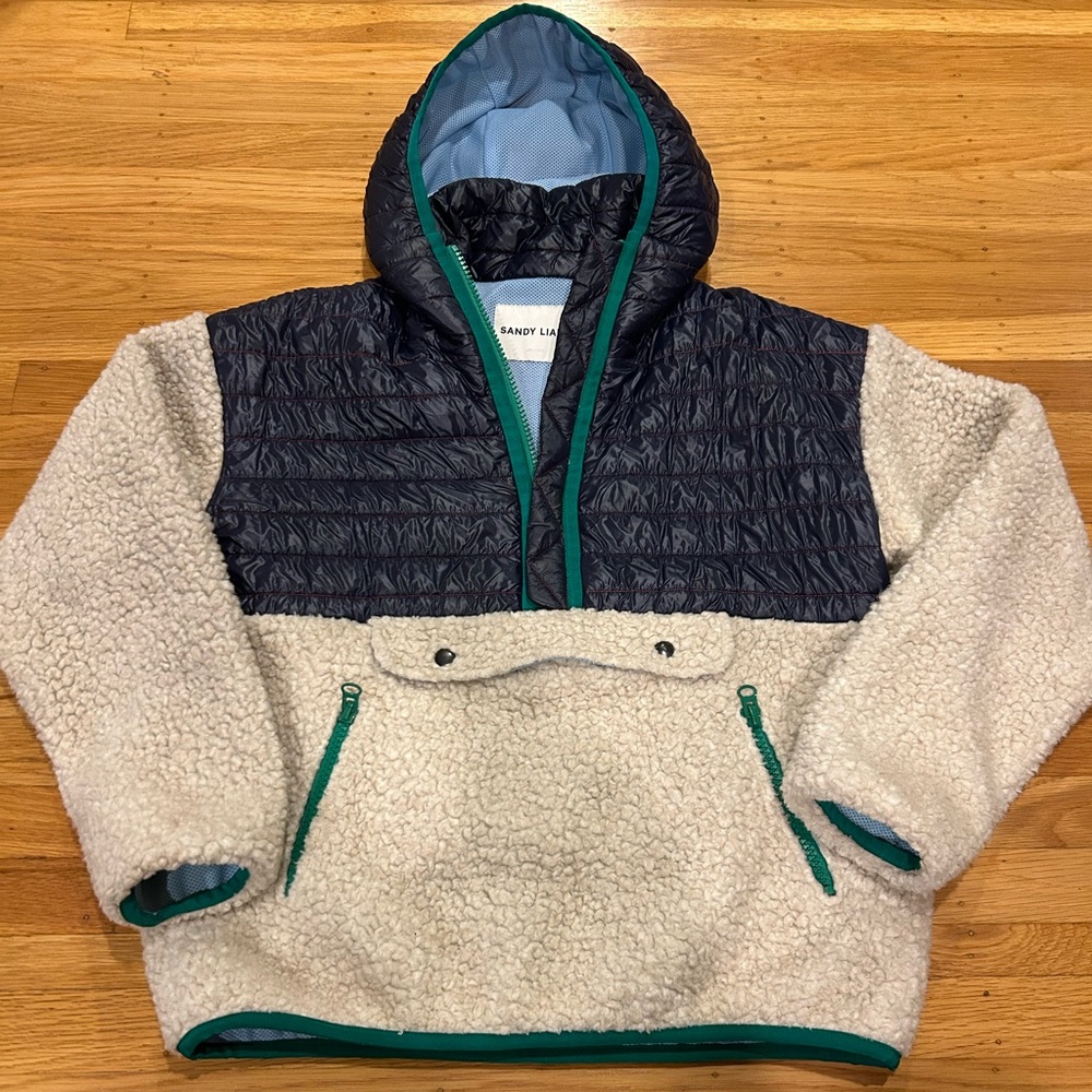 Sandy Liang fleece and nylon beige/ navy/ green jacket size 38 medium